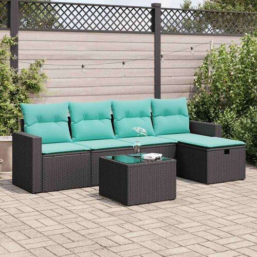 vidaXL Vrtna garnitura - 6-dijelni set vrtnih sofa s jastucima crni od poliratana - Crna sa spremištem 6 Cene