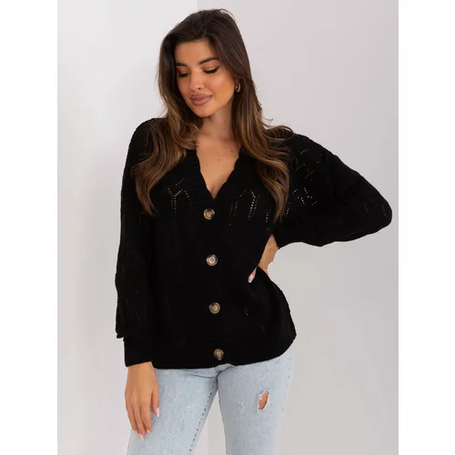 Fashion Hunters Black openwork cardigan with buttons