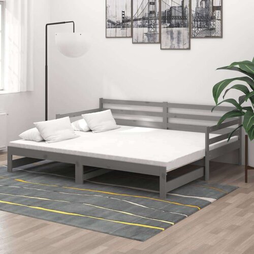  Dnevni ležaj na izvlačenje 2 x (90 x 200) cm sivi od borovine Slike