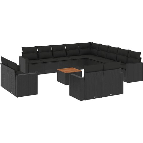  14-dijelni set vrtnih sofa s jastucima poliratan crni Crna Slike