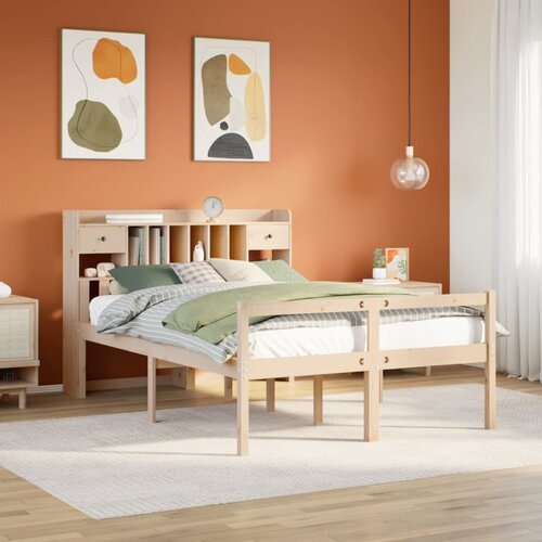 VidaXL Krevet s regalom za knjige bez madraca 140x200 cm od borovine Slike