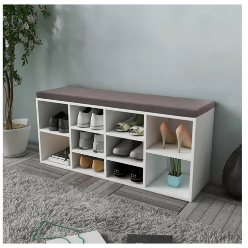  242554 Shoe Storage Bench 10 Compartments White