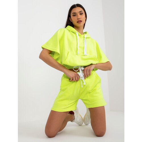 Fashion Hunters Fluo yellow summer basic tracksuit with short sweatshirt Cene