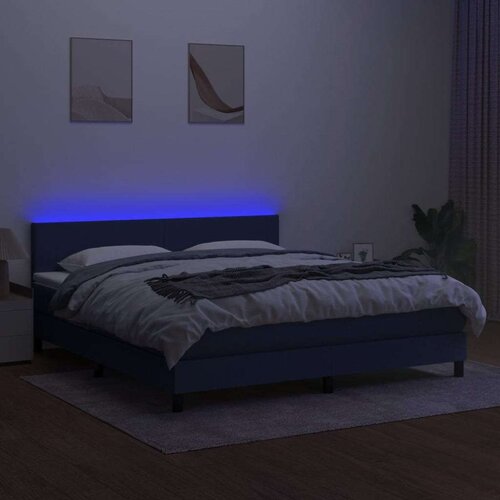  Box spring s madracem LED plavi 180x200 cm od tkanine Slike