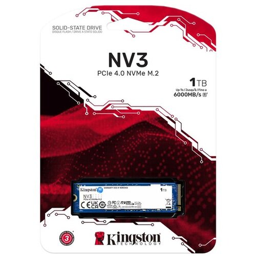 Kingston SSD 1TB NV3 NVMe PCIe Gen 4.0x4RW 6000/4000MBs Slike