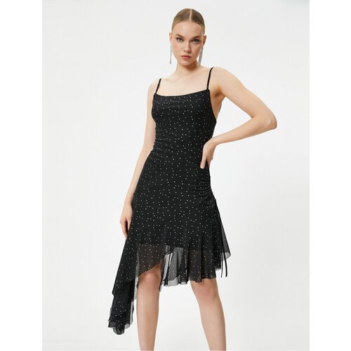 Koton Polka Dot Tulle Mini Dress Thin Straps Asymmetric Cut Lined Slike
