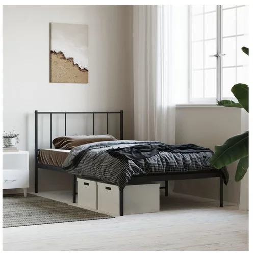  Kovinski posteljni okvir z vzglavjem črn 90x190 cm