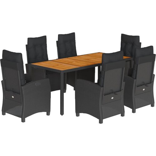  7-dijelni vrtni blagovaonski set s jastucima crni od poliratana Crna Dužina stola 190 cm Slike
