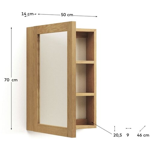 Kave Home stenska kopalni&amp;scaron;ka omarica z ogledalom iz masivnega tika 50x70 cm plubia &amp;ndash; Slike