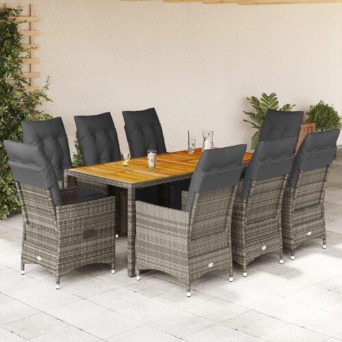 VidaXL 9-dijelni vrtni bistro set od poliratana s jastucima sivi Slike
