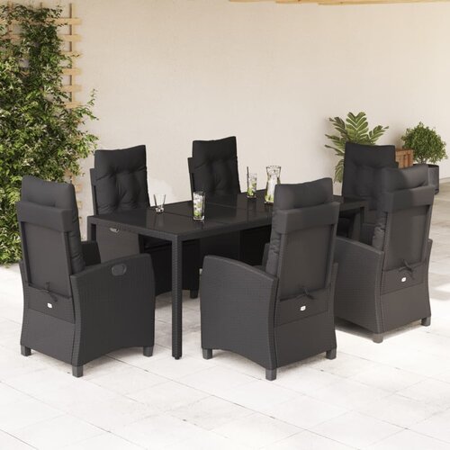  7-dijelni vrtni blagovaonski set s jastucima crni od poliratana Crna 190 cm table length Cene