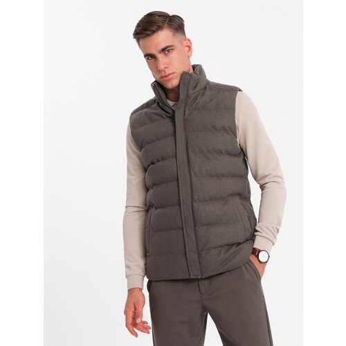 Ombre Men's quilted wool sleeveless jacket - olive melange Cene