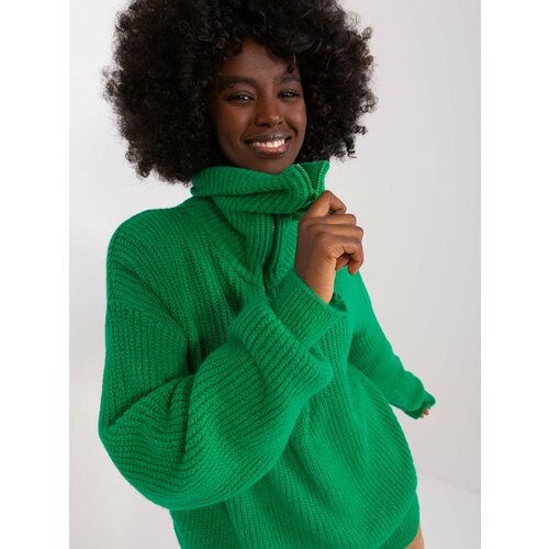 Fashion Hunters Green turtleneck with a zipper at the neckline Slike