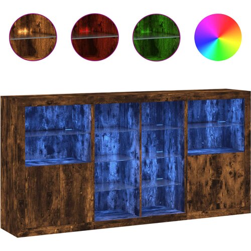 vidaXL Komoda z LED lučkami dimljen hrast 202x37x100 cm, (21010379) Cene