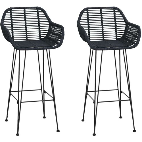  Barski stolac 2 pcs Crna 55 x 52 x 92 cm Ratan i čelik Slike