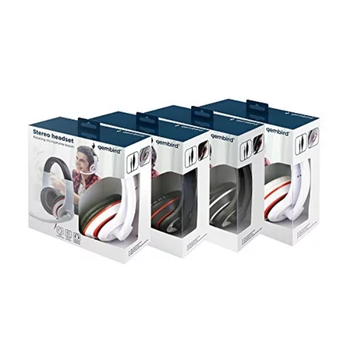 Gembird Bele stereične slušalke z z rdečim obročem, (21153514)