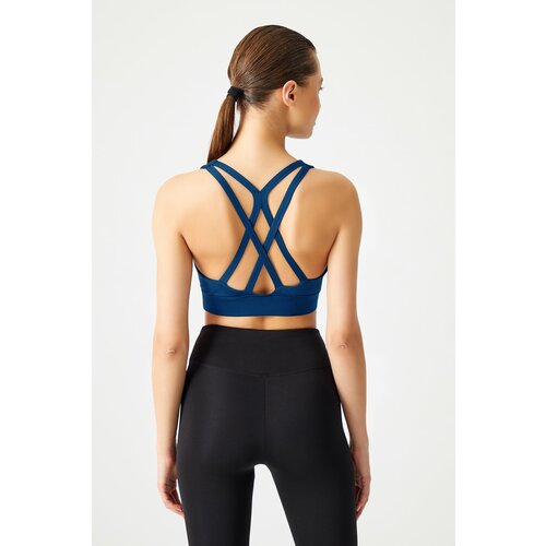 LOS OJOS Navy Blue Supported Back Detailed Covered Sports Bra Cene