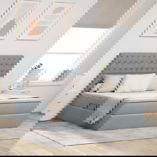 VidaXL Krevet S LED lampica Svijetlo siva 140 x 200 cm tkanina Slike