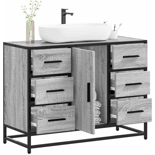 VidaXL Kopalni&amp;scaron;ka omarica za umivalnik siva sonoma 80x33x60cm inž. les Slike
