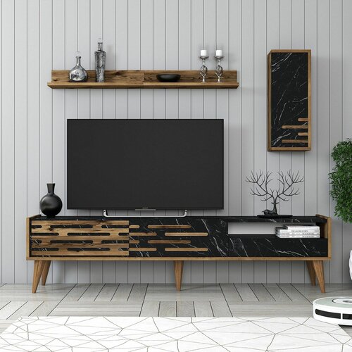 HANAH HOME valensiya - walnut, black, marble walnutblackmarble tv unit Slike
