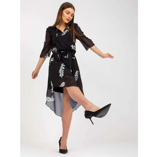 Fashion Hunters Black asymmetric dress with Yarela prints and binding