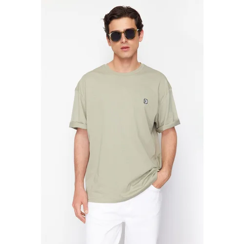 Trendyol Mint Oversize/Wide Cut Short Sleeve Embroidered 100% Cotton T-Shirt