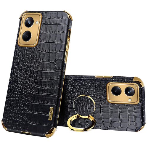 INORCO Za Realme 10 Pro 5G Ring Kickstand Electroplating telefonska torbica TPU prevleka iz PU usnja, (22036320) Slike