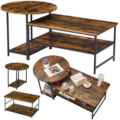  Rustikalni set stolića za kavu 2-u-1 – drvo, vintage stil, 123 × 60 × 51 cm Cene