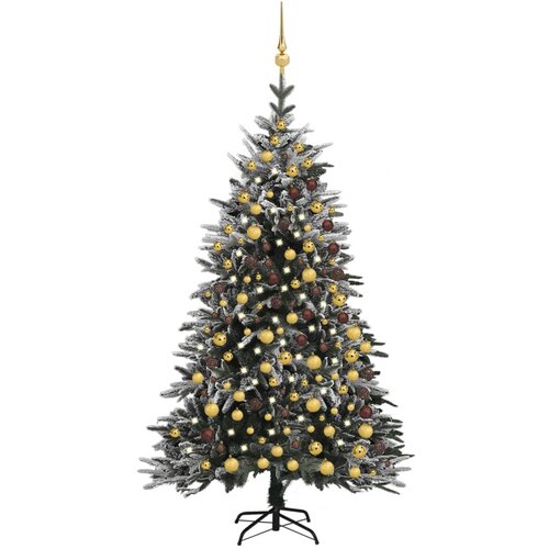  Umjetno božićno drvce LED s kuglicama i snijegom 210 cm PVC/PE Slike