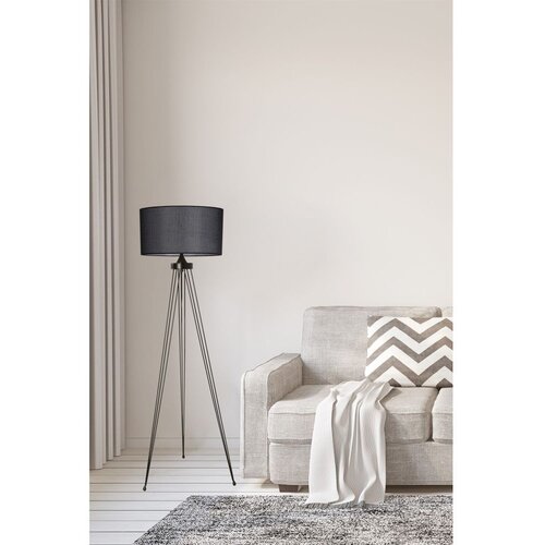 Opviq Star Siyah Lambader Silindir Hasır Siyah Abajurlu Black Floor Lamp Slike