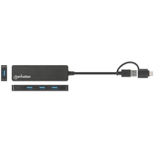 Manhattan USB-C HUB 4 porta 180863 3.2 G1+USB-C/5Gbps/Crna Slike