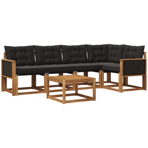vidaXL Zunanja garnitura za sedenje z blazino 6 pcs Naravna in črna, (5000271431) Cene