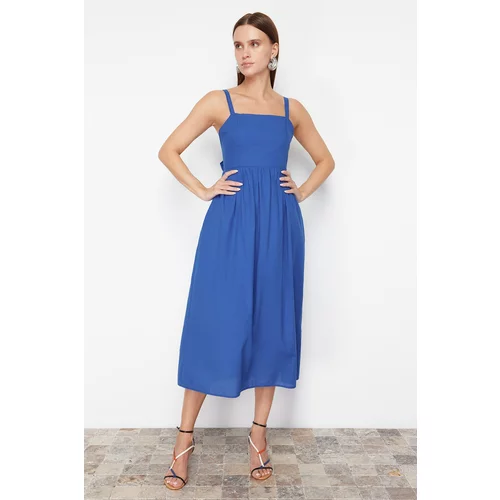 Trendyol Blue A-Line Cotton Voile Midi Woven Dress
