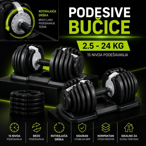  Podesive bučice 2 &amp;times; 24 kg sa rotirajućom dr&amp;scaron;kom &amp;ndash; 15 nivoa težine Slike