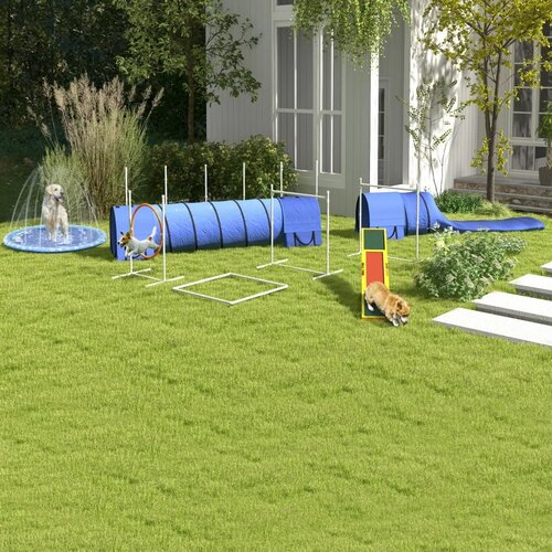  Set za agility za pse staza s preprekama za pse 1 guma 2 tunela 2 prepone 321 cm x 63 cm x 93 cm plava + crvena + bijela Slike