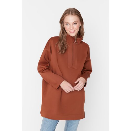 Trendyol Brown Zippered Knitted Sweatshirt Cijene