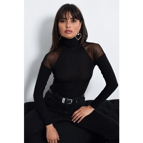 Cool &amp;amp; Sexy Women&amp;#039;s Black Shoulder Tulle Blouse Slike