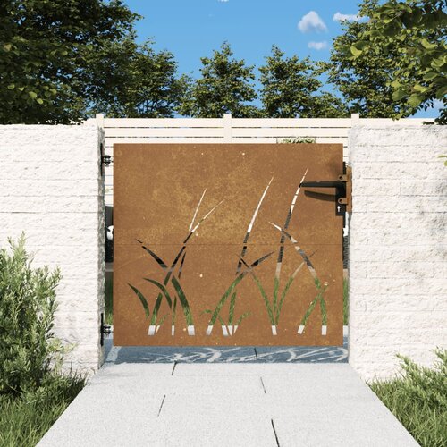 VidaXL Vrtna vrata 85x100 cm corten jeklo dizajn trave Slike