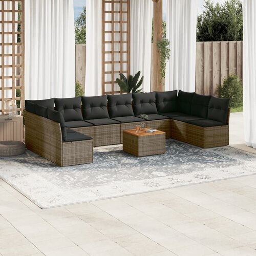 vidaXL 11-dijelni set vrtnih sofa od poliratana s jastucima sivi Cijene