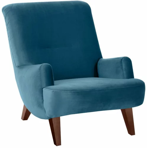 Max Winzer petrolej plava fotelja sa smeđim nogama Brandford Suede