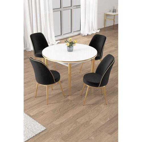 Hanah home trpezarijski set Osle, sto i 4 stolice, bela ploča, zlatne noge, crna tkanina Babyface Cene
