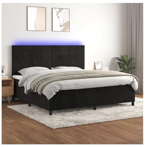  Box spring postelja z vzmetnico LED črna 200x200 cm žamet