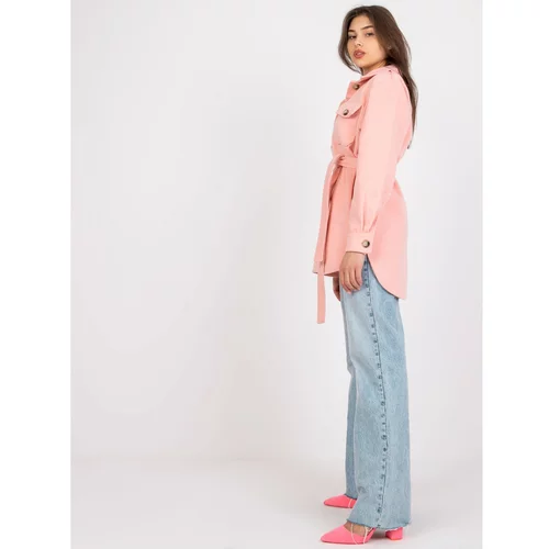 Fashion Hunters Olesia pink long shirt with a belt