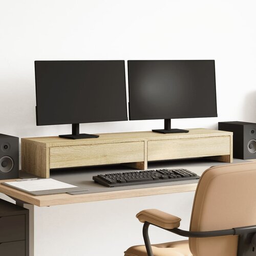 vidaXL Stalak za monitor s ladicama boja hrasta 100x27x15 cm drveni Cijene