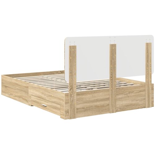  Krevetna konstrukcija s ladicama Sonoma hrast 150 x 200 cm Smeđa 203 x 153 x 100 cm Slike
