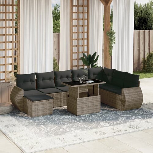 vidaXL 9-dijelni set vrtnih sofa od poliratana s jastucima sivi Cijene