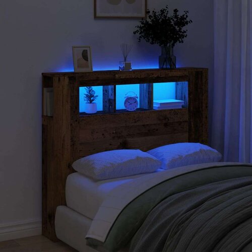vidaXL LED posteljno vzglavje starinski les 120x18,5x103,5 cm inž. les Cene