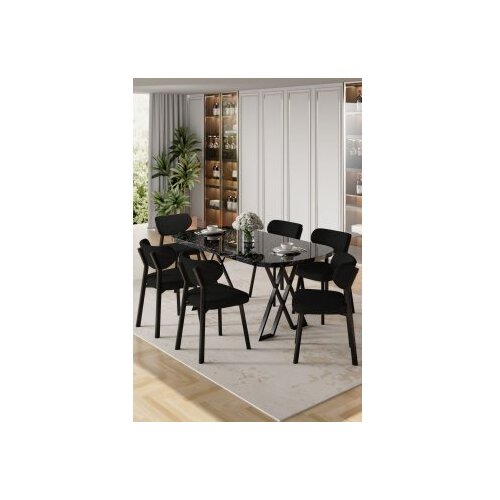 Hanah home Set trpezarijskog stola i stolica (7 delova) Axton Black Marble Black Cene