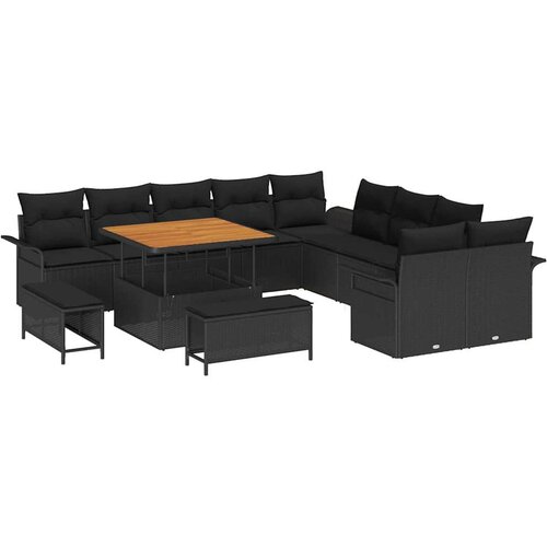 vidaXL Vrtna sedežna garnitura z blazino 13 pcs Črna poli ratan, (5000153832) Cene