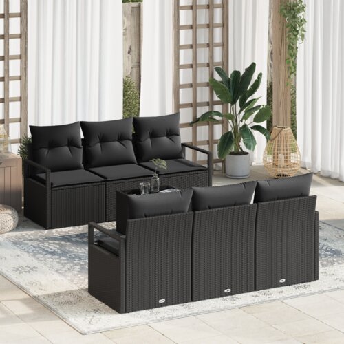 vidaXL Set od 7 komada Vrtne Sofe s Jastučićima Crna Poly Rattan, 2-Sjedalna Vrtna Sofa s Jastučićima Crna Poly Rattan Cijene